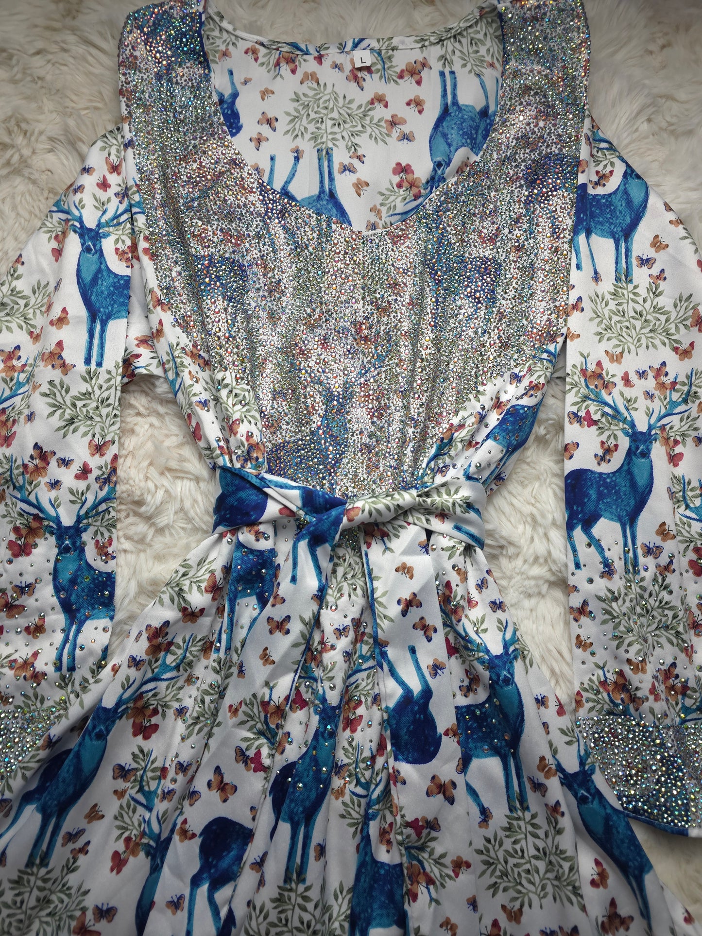 مخور حرير إندونيسي جاهز مطرّز – أزرق غزال فاخر