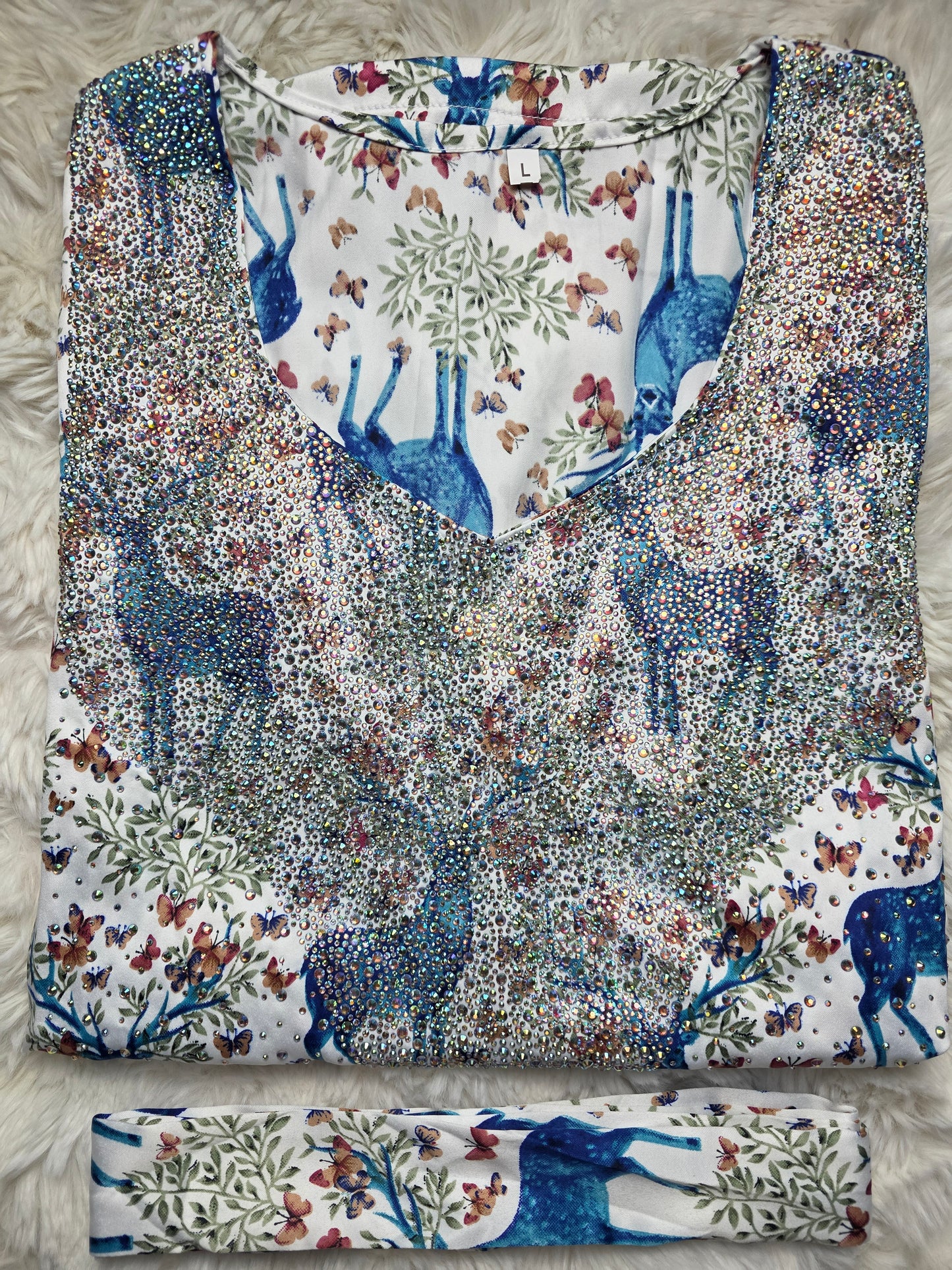 مخور حرير إندونيسي جاهز مطرّز – أزرق غزال فاخر