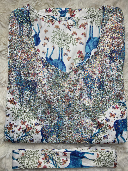 مخور حرير إندونيسي جاهز مطرّز – أزرق غزال فاخر