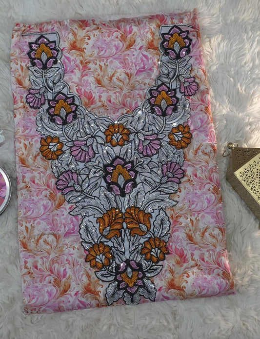 قماش مخور حرير إندونيسي بتطريز ثلاثي الأبعاد – وردي فاخر