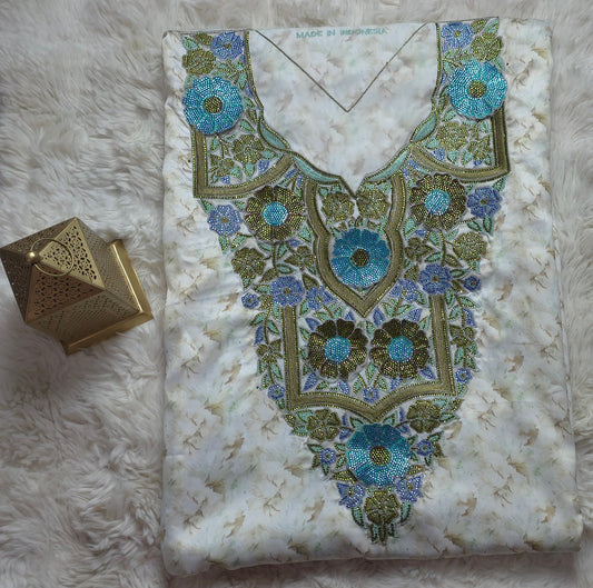 قماش مخور حرير إندونيسي بتطريز ثلاثي الأبعاد – فيروزي