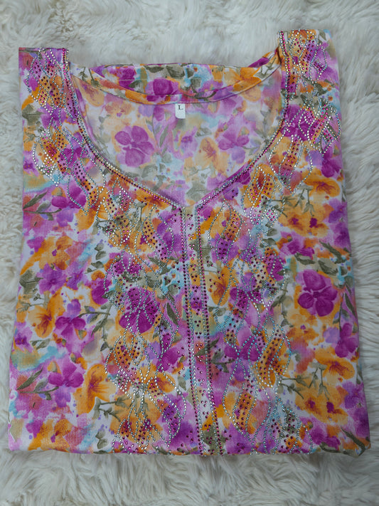 مخور حرير إندونيسي مطرز – وردي بنفسجي بنقشة زهور