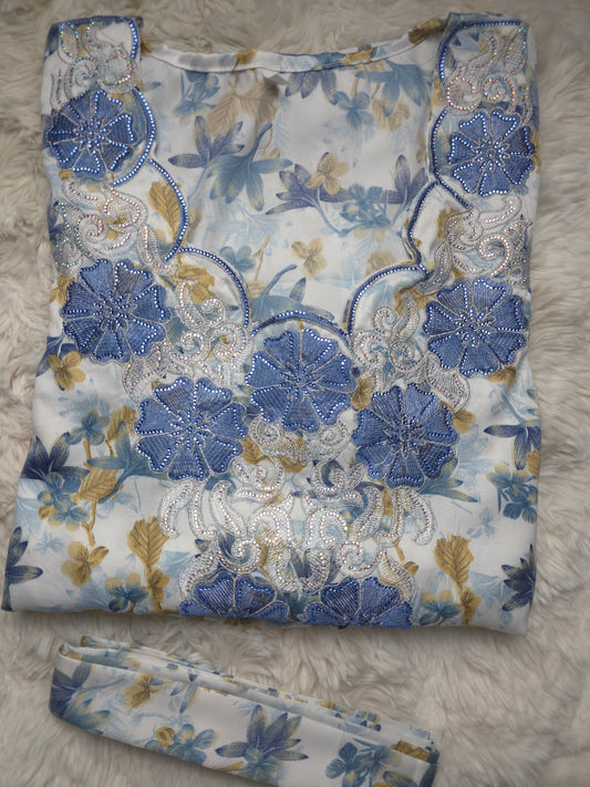 مخور حرير إندونيسي جاهز مطرز – أزرق سماوي وملكي